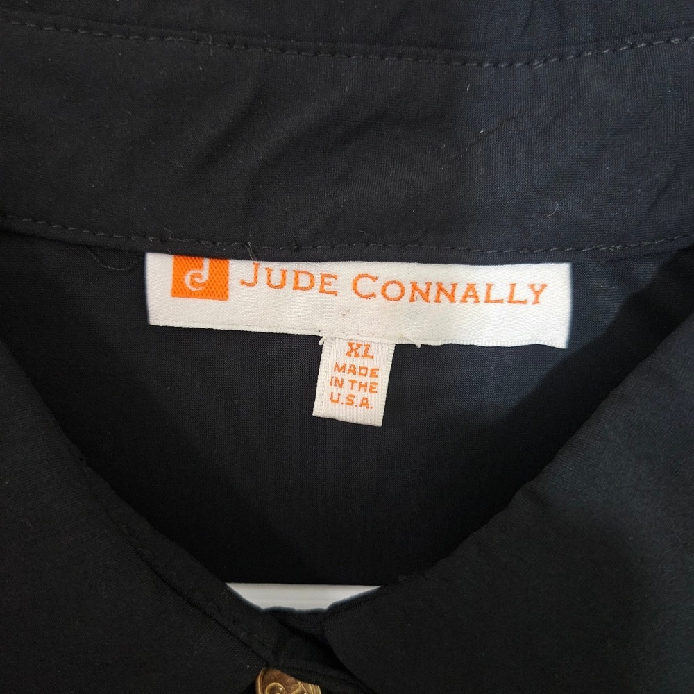 Jude Connally Black Shirt Dress XL 3/4 Sleeve Gold Button Pockets - Picture 3 of 9